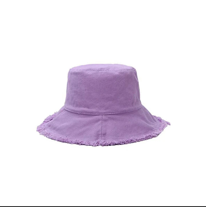 Cotton Frayed Edge Bucket Hat - Lilac