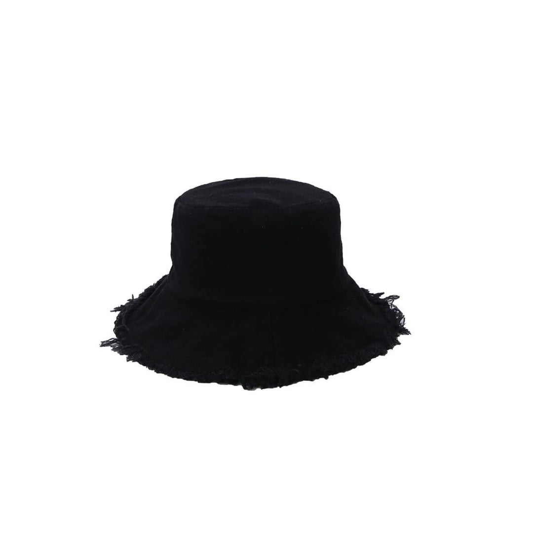 Cotton Frayed Edge Bucket Hat - Black