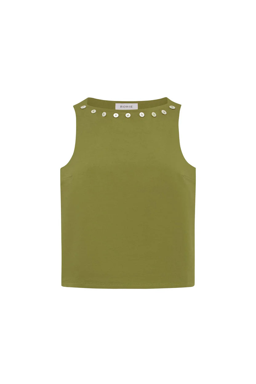 Muriel Button Boatneck Tank - Palm Green