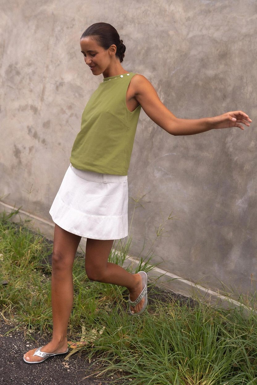 Muriel Button Boatneck Tank - Palm Green