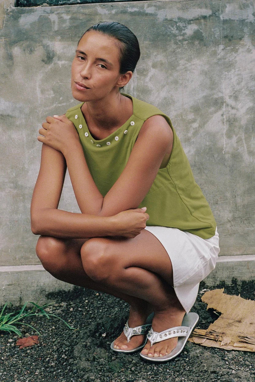 Muriel Button Boatneck Tank - Palm Green