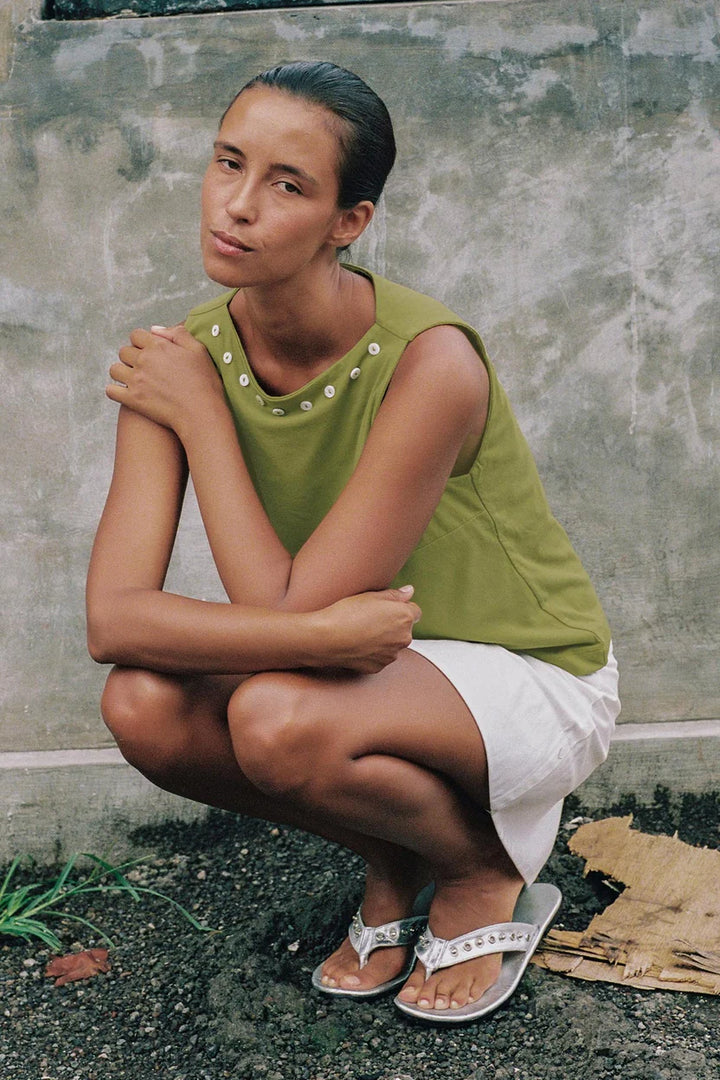 Muriel Button Boatneck Tank - Palm Green