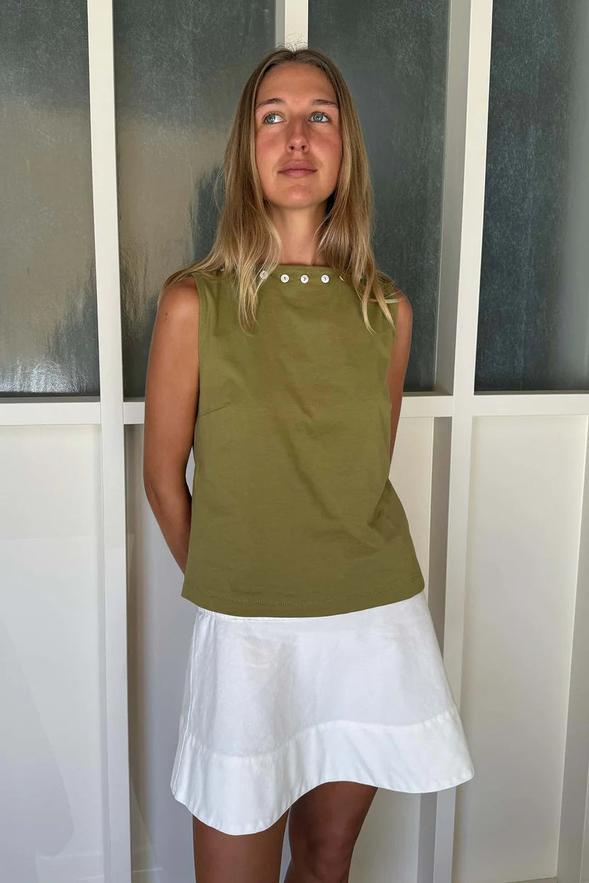 Muriel Button Boatneck Tank - Palm Green