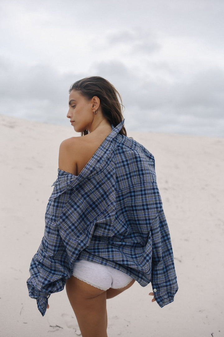 Remi Oversized Shirt- Navy Plaid