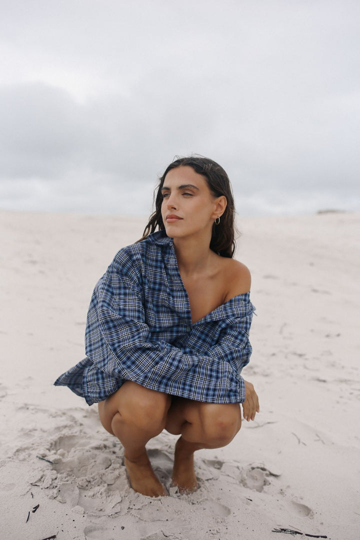 Remi Oversized Shirt- Navy Plaid