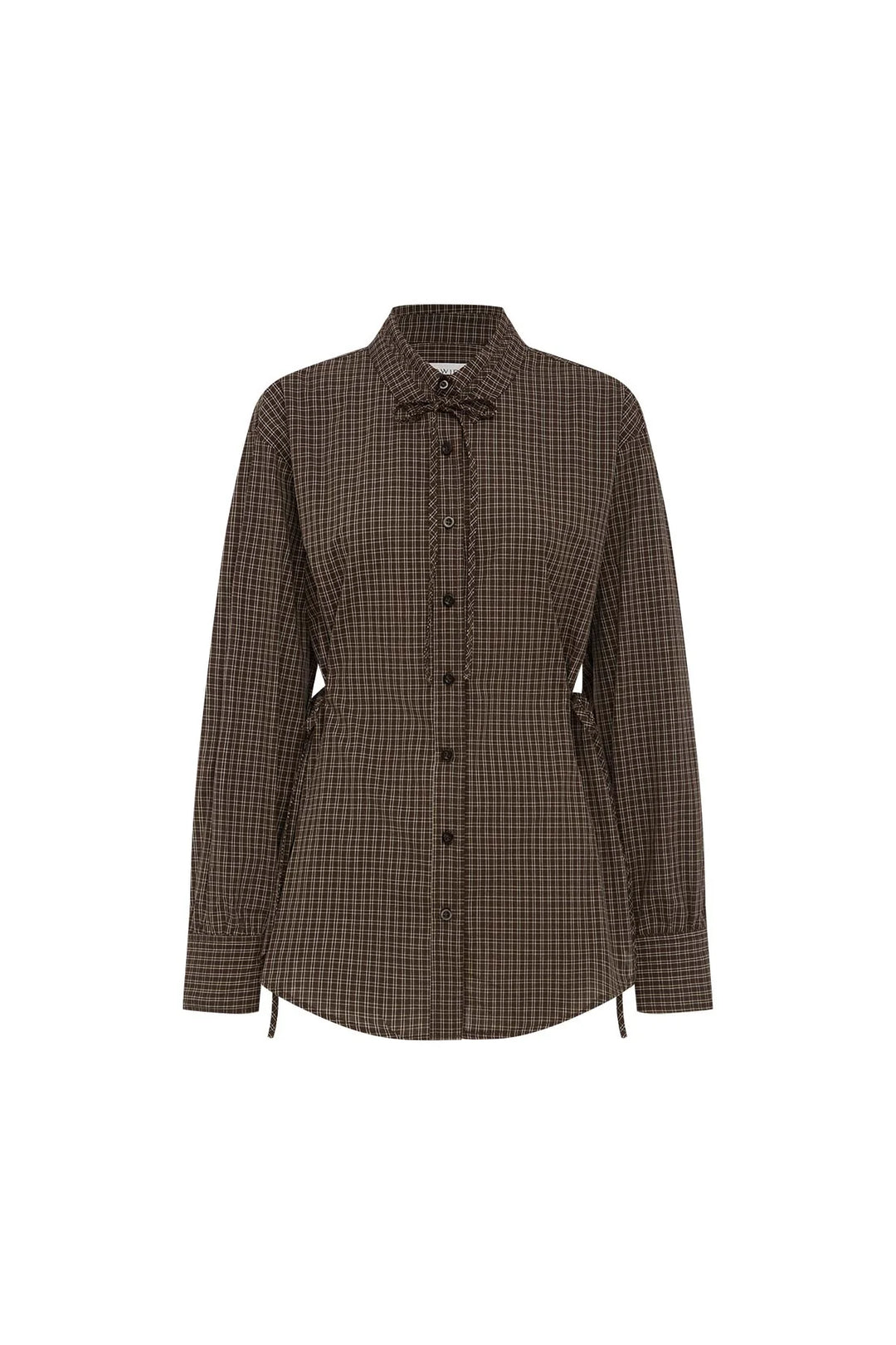 Frankie Tie Long Sleeve Shirt - Cacao Check