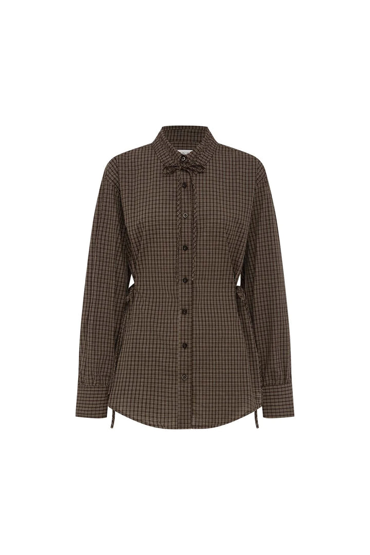 Frankie Tie Long Sleeve Shirt - Cacao Check