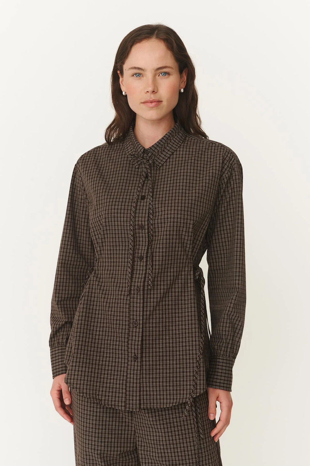 Frankie Tie Long Sleeve Shirt - Cacao Check