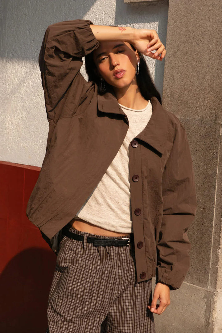 Soren Funnel Neck Bomber Jacket - Cocoa