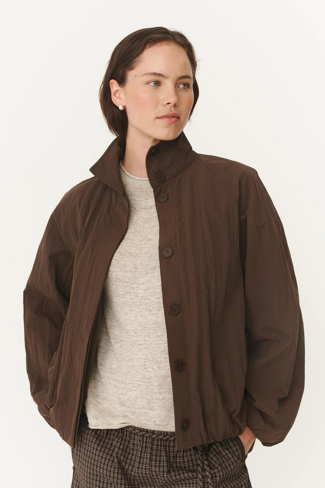 Soren Funnel Neck Bomber Jacket - Cocoa