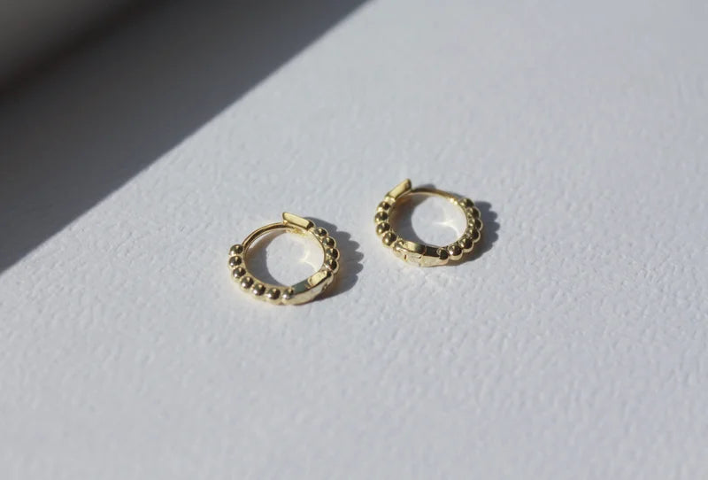 Bead Halo Huggie Earrings - Gold