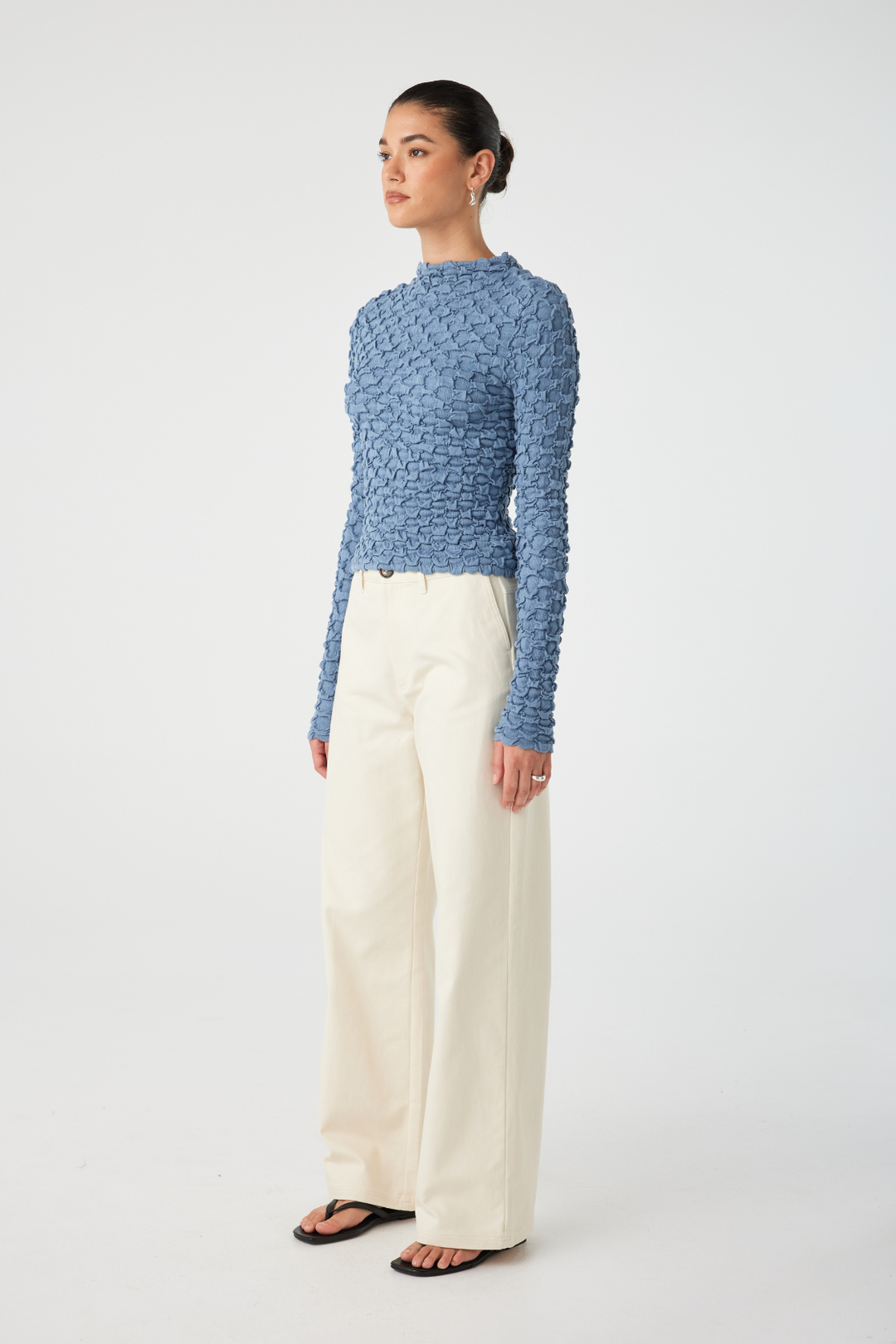 Suvi High Neck Top - Denim Blue