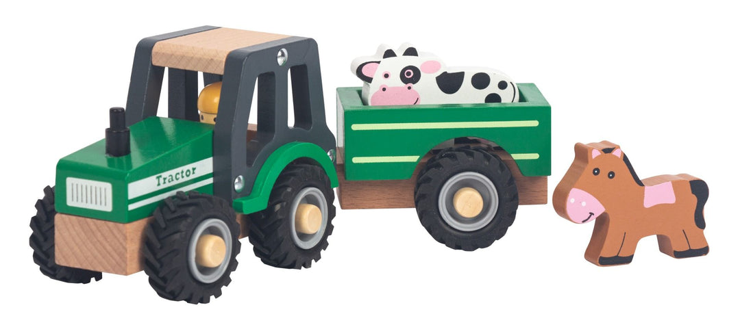 Green Farm Tractor With Trailer