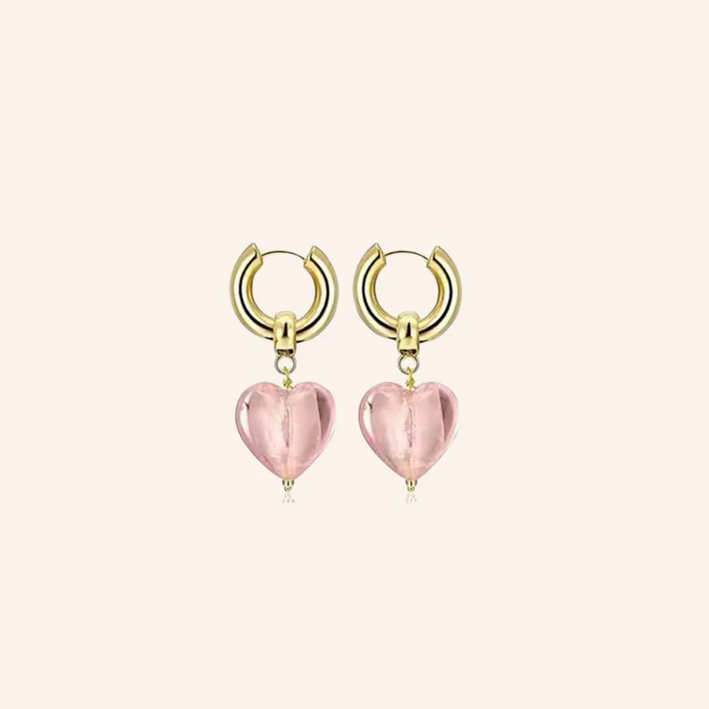 Treasured Heart Hoop Earrings - Pink