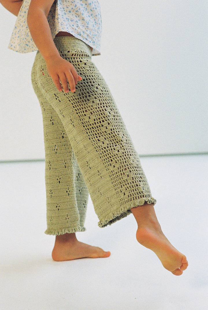 Filet Crochet Pants - Moss