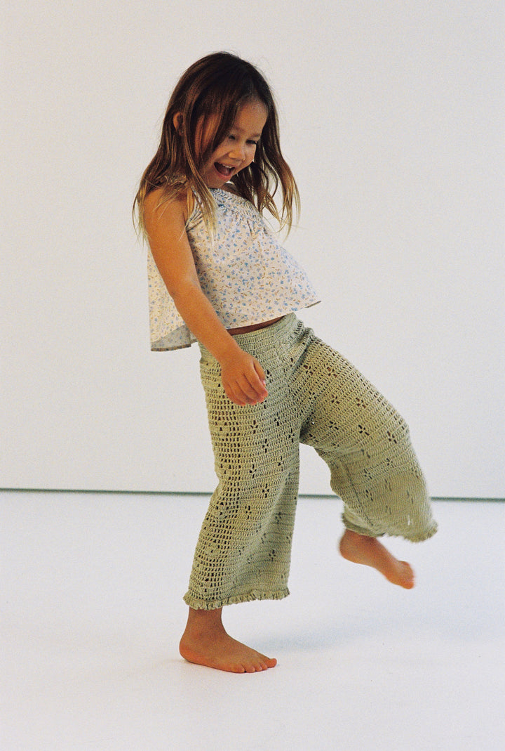 Filet Crochet Pants - Moss