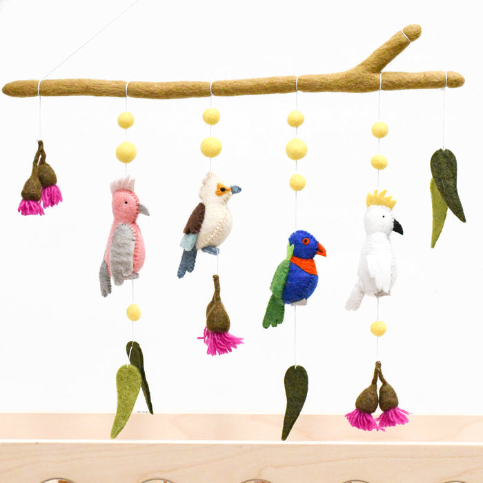 Baby Nursery Mobile Hanging - Australian Birds - Cockatoo, Lorikeet, Galah and Kookaburra